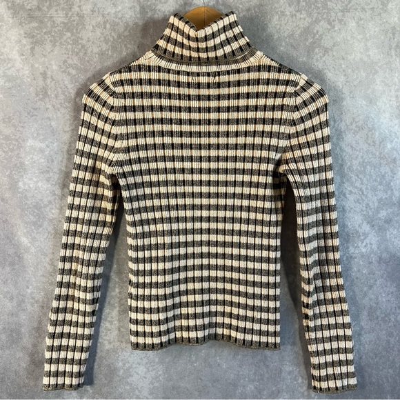 Maeve Anthropologie Pullover Women XS Tan Stripe Turtleneck Sweater Elevated - Picture 3 of 11